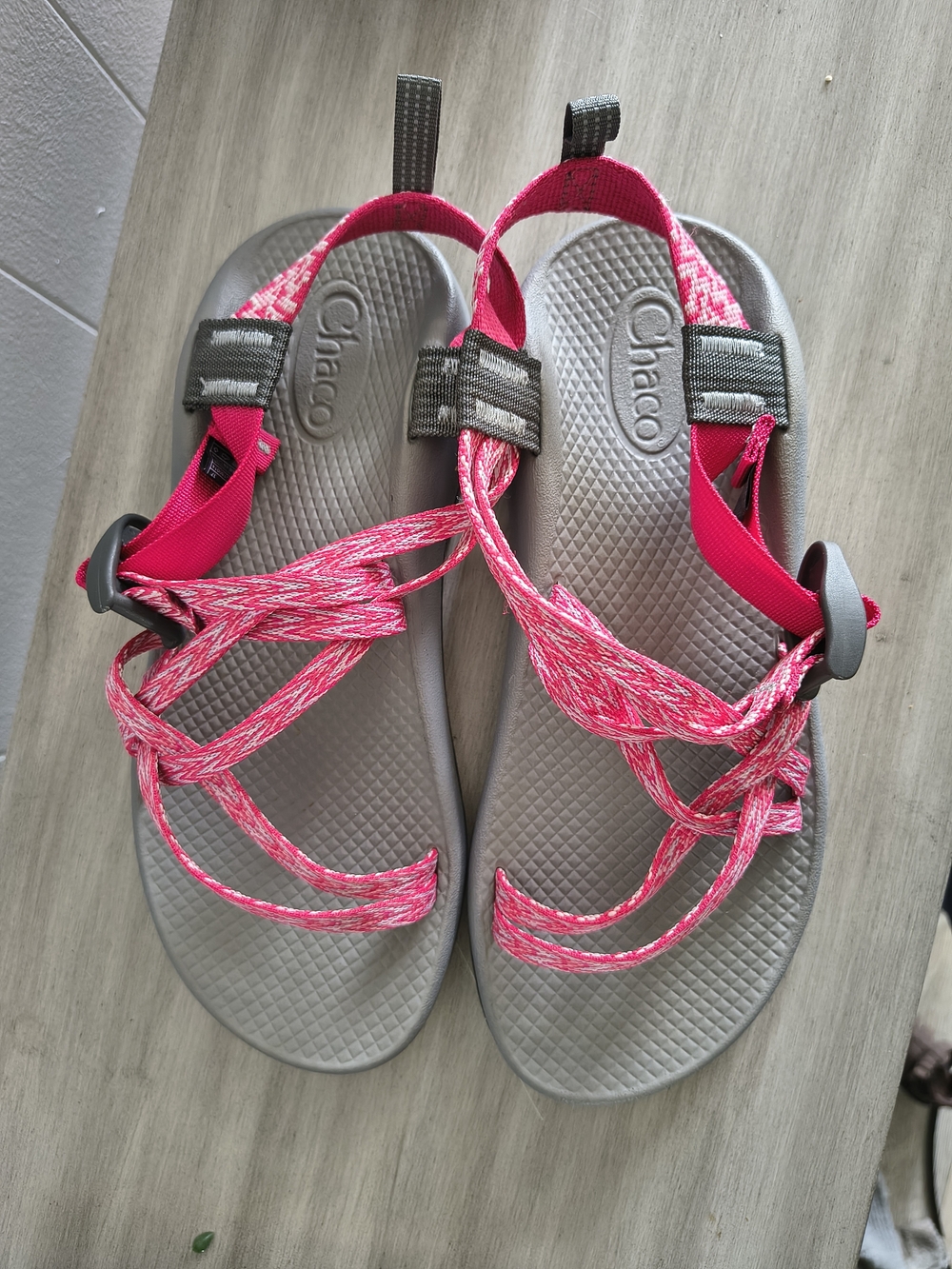 Chaco Pink Strappy Sandals with Gray Footbed